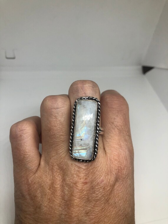 Vintage Genuine Blue White Rainbow Moonstone Ring… - image 1