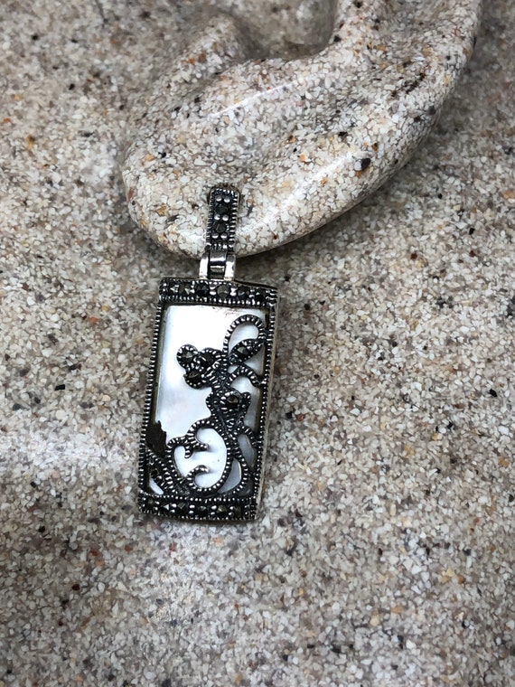 Vintage  Marcasite and Genuine Mother of Pearl 92… - image 7