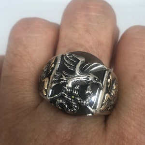 Vintage Brown Onyx Eagle with Snake 925 Sterling Silver Ring