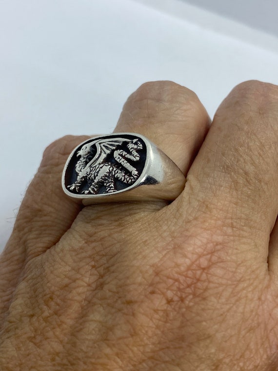 Vintage Griffon Sterling Silver Mens Ring Size 7 - image 4