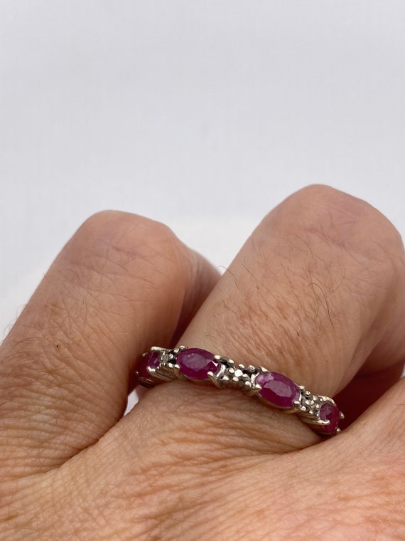 Vintage Red Ruby with Diamond Eternity Ring in 925