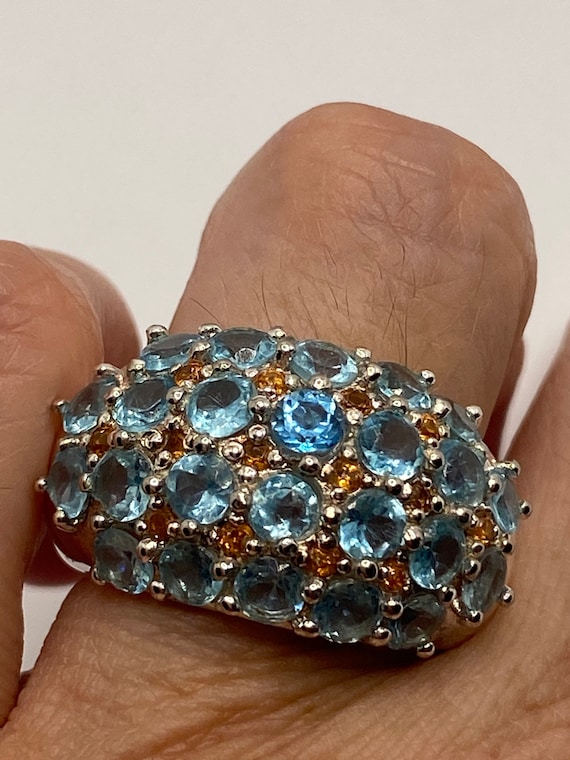 Vintage Genuine Blue Topaz White Sapphire 925 Sterling  display picture 1