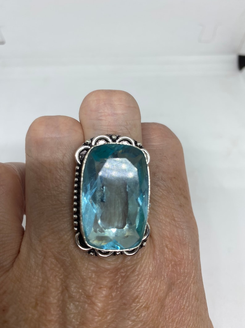 Vintage Aqua vintage Art Glass ring about 1 inch knuckle ring size 6.5
