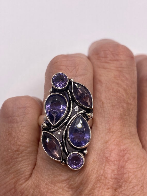 Vintage Blue Iolite Silver Statement Cocktail Ring - image 2