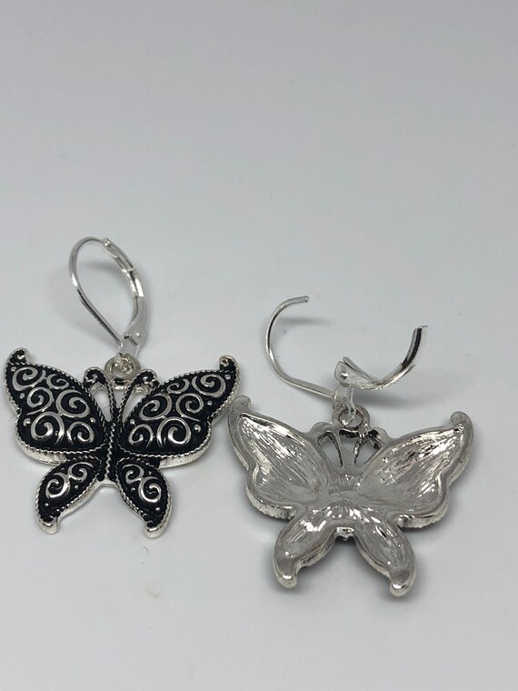 Vintage Handmade Silver Butterfly Earrings - image 3
