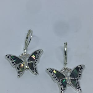 Vintage Handmade Silver Rainbow Abalone Butterfly Earrings