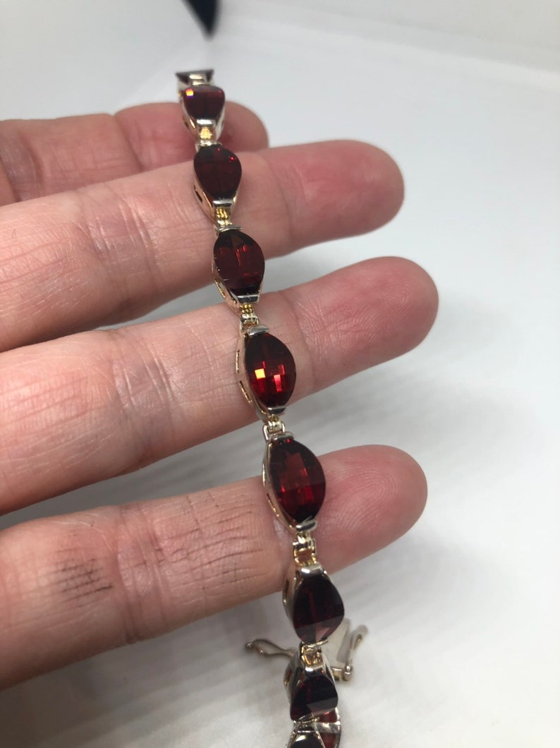 Vintage Bohemian Red Garnet Bracelet 925 Sterling Silver