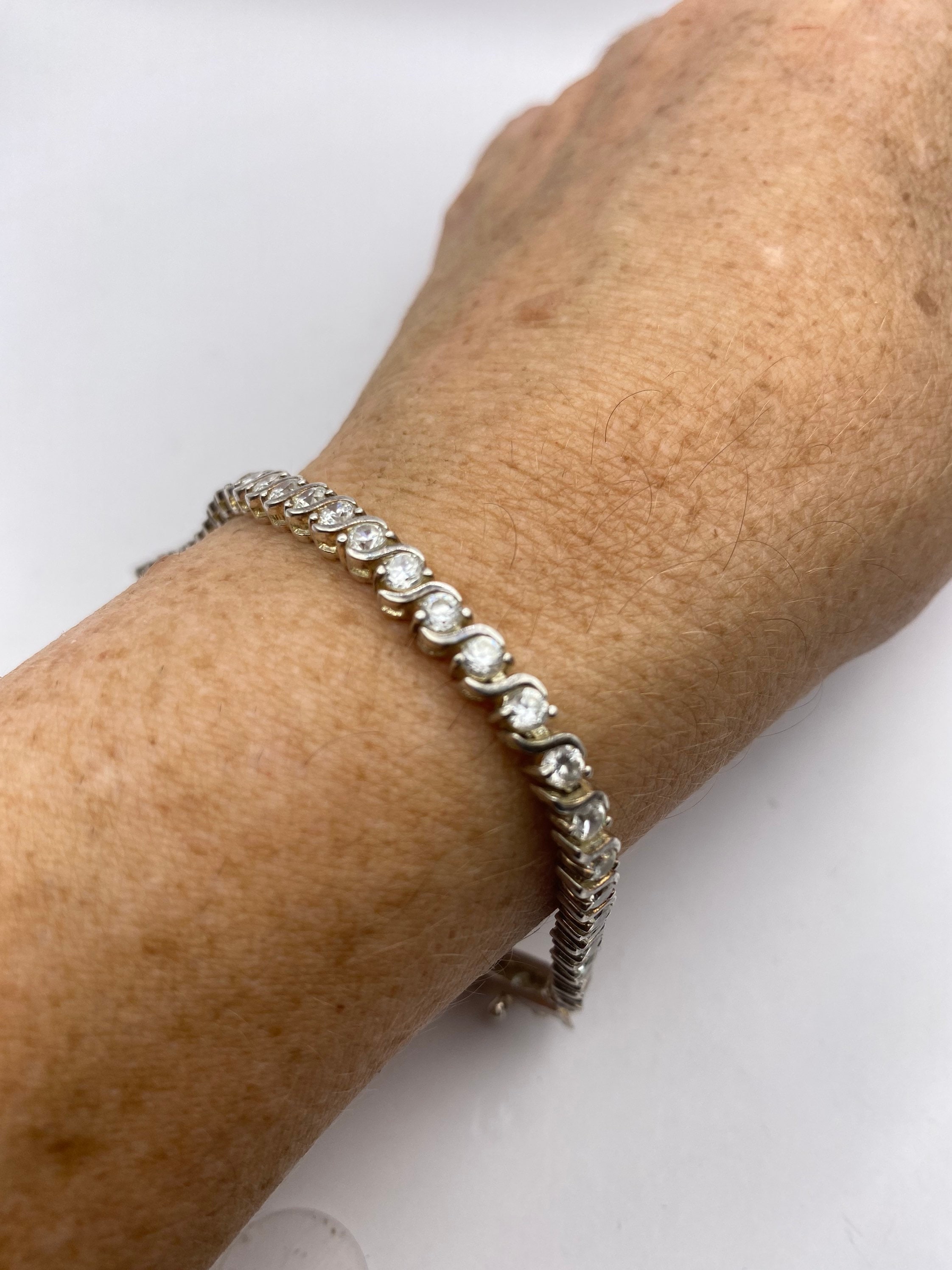 Vintage White Sapphire 925 Sterling Silver Tennis Bracelet Etsy UK
