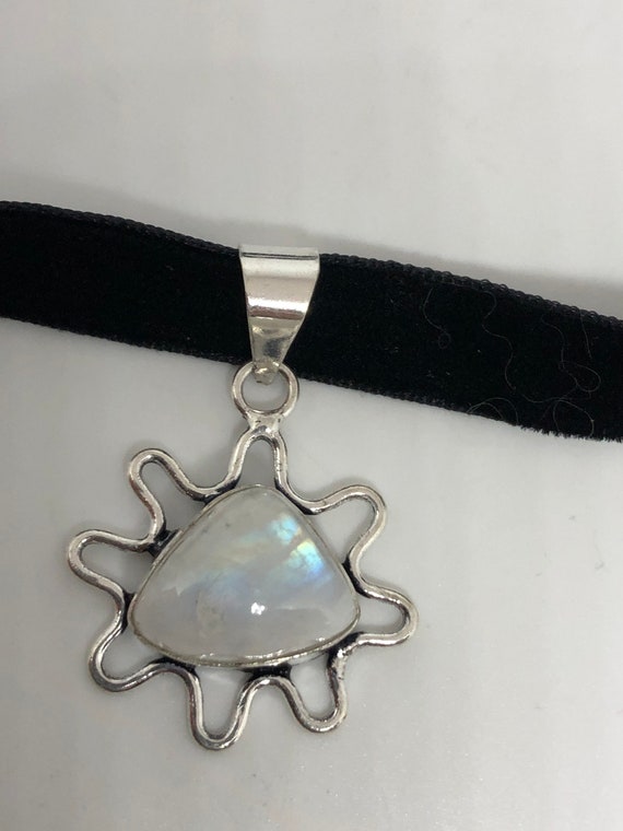 Vintage Rainbow Moonstone Choker Pendant Necklace - image 1