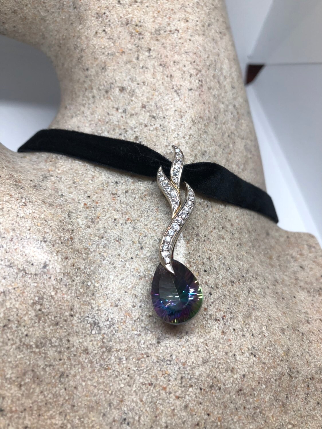 Collier Ancien Sautoir En Argent Massif Avec Améthyste Et Topaze Bleue Mystique - Bijou Vintage