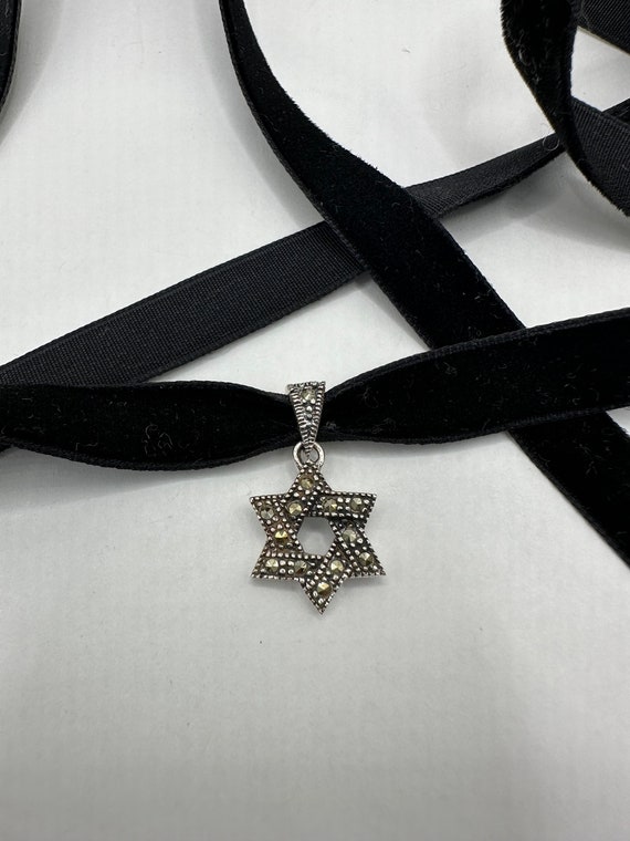 Vintage Marcasite Star of David Choker 925 Sterli… - image 3