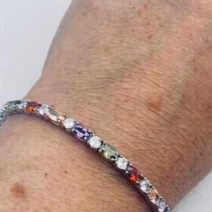 Vintage Mixed Edelstein 925 Sterling Silber Tennis Armband