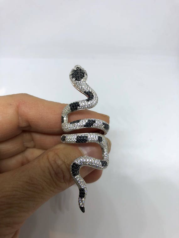 Vintage  Sterling Silver Adjustable Crystal Snake… - image 5