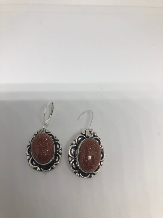 Vintage Chandelier Earrings Golden sandstone Silver Dangle View 4