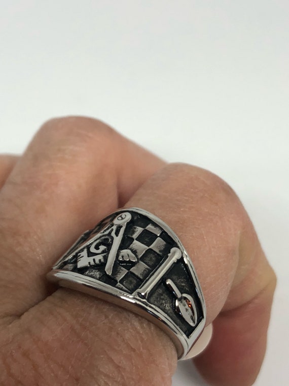 Vintage Gothic Stainless Steel Free Mason G Mens … - image 4
