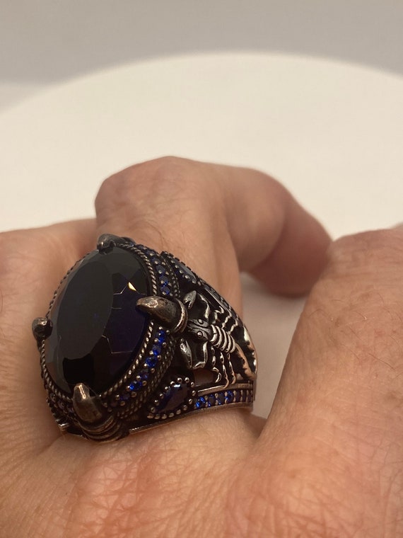 Vintage Cobalt Blue Glass Scorpion Mens Ring in 9… - image 8