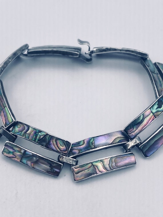 Vintage Abalone 925 Sterling Silver Bracelet - image 2