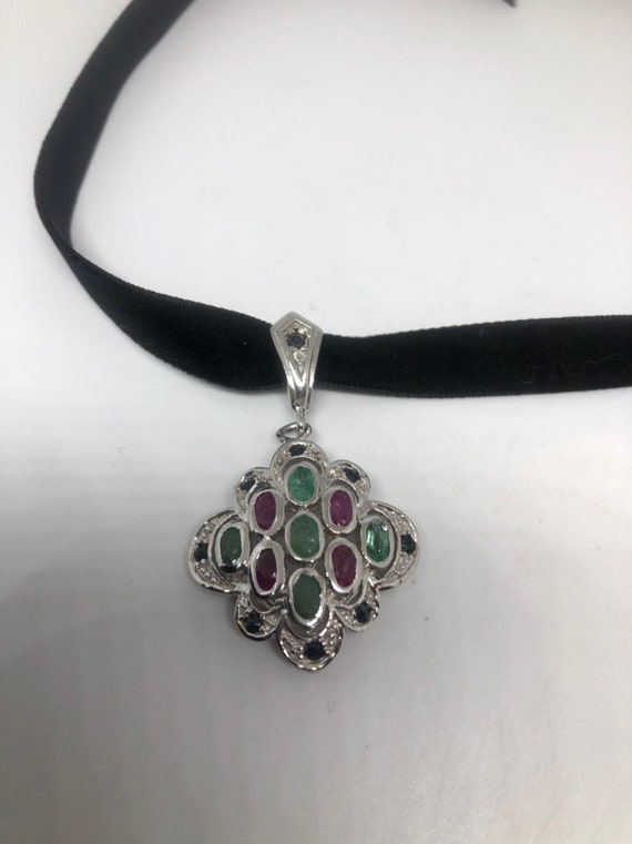 Handmade Vintage Green Emerald Ruby Sapphire  925 