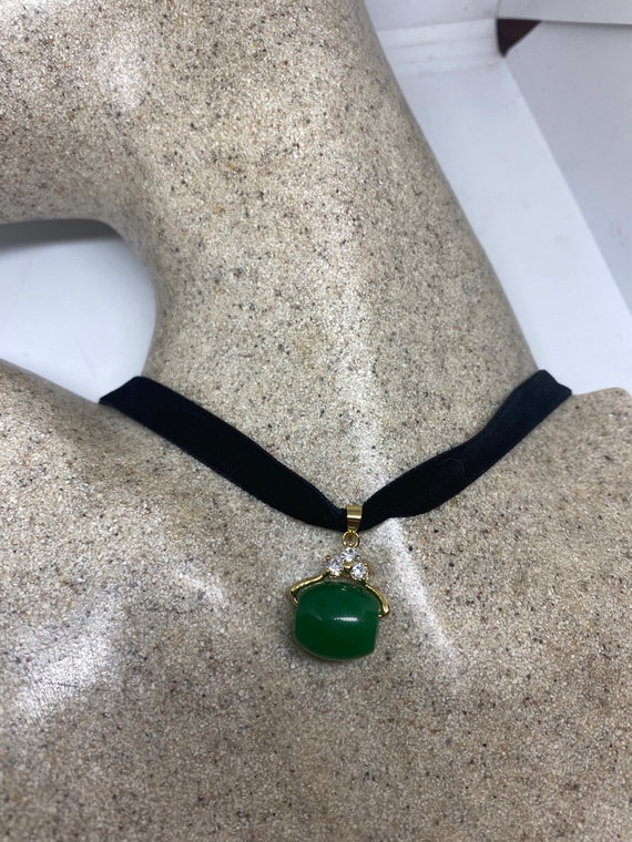 Vintage Green Jade Choker Golden Finish Necklace … - image 2
