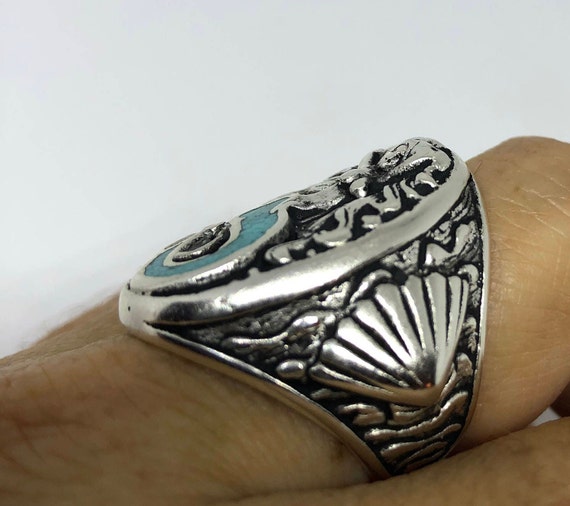 Vintage Southwestern  Turquoise Mermaid Ring - image 5