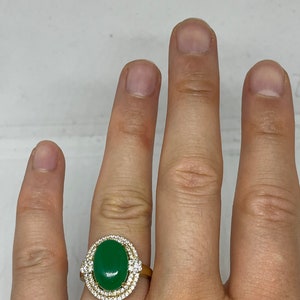 Vintage Lucky Green Nephrite Jade Gold Filled Cocktail Ring