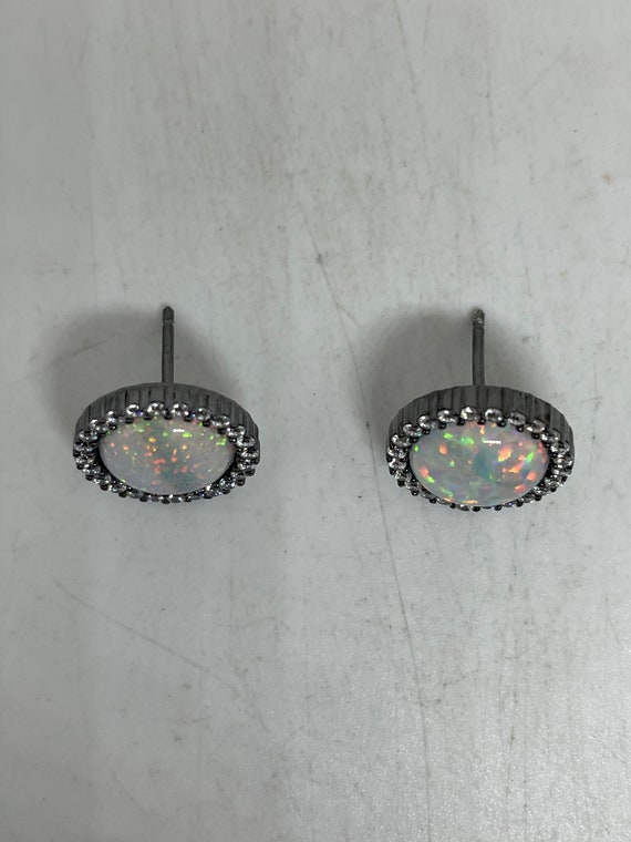 Vintage Opal Earrings 925 Sterling Silver Stud Bu… - image 9