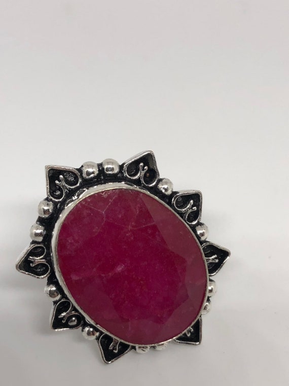 Vintage Handmade Raw Pink Ruby Silver Gothic Ring - image 4