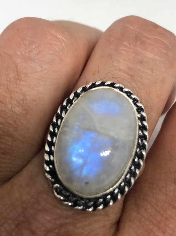 Vintage Genuine Blue White Rainbow Moonstone Ring