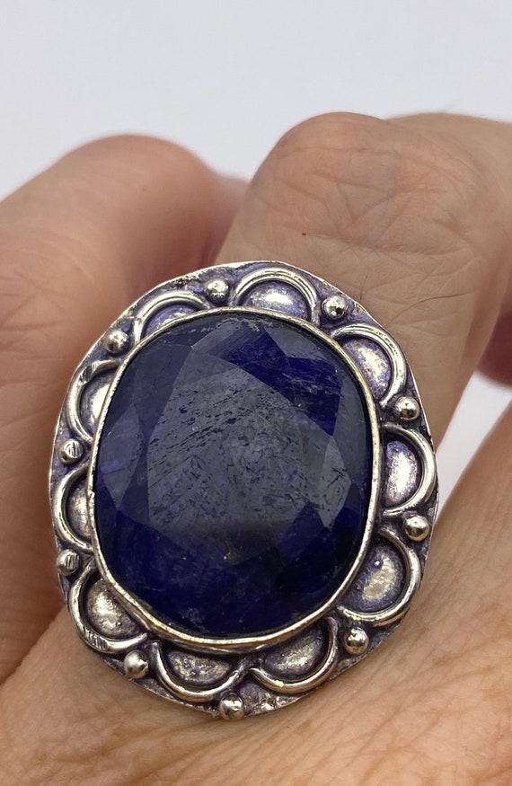 Vintage Blue Raw Sapphire Ring Boho Statement