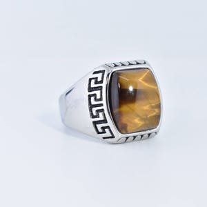 Vintage Gothic Stainless Steel Genuine Tigers Eye Ring