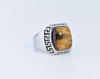 Vintage Gothic Stainless Steel Genuine Tigers Eye Ring