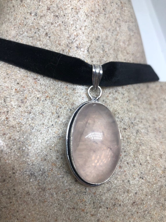 Vintage Handmade Silver Finish Rose Quartz Choker… - image 1