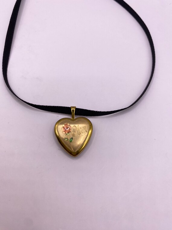 Vintage Heart Mom Locket Choker Gold Filled Neckl… - image 2