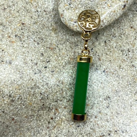 Vintage Fun Green Jade Gemstone Gold Rhodium Bron… - image 1