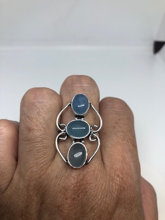 Vintage Genuine Blue Chalcedony ring Size 9