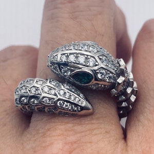 Vintage Snake Ring 925 Sterling Silver Crystal Size 9