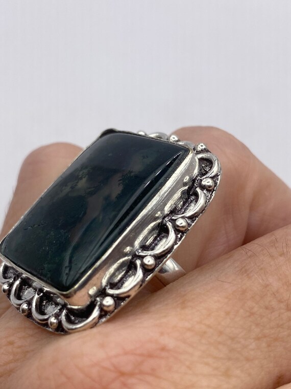 Vintage Green Moss Agate Cocktail Ring - image 4