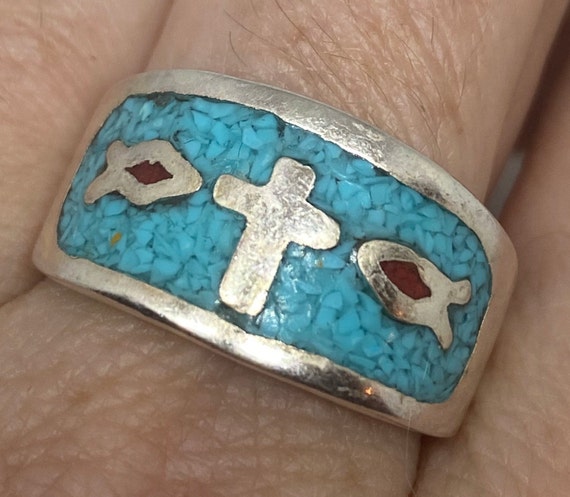 Vintage Native American Style Southwestern Turquoise Cross Inlay