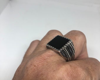 Vintage Gothic 925 Sterling Silver Genuine Black Onyx Mens Ring