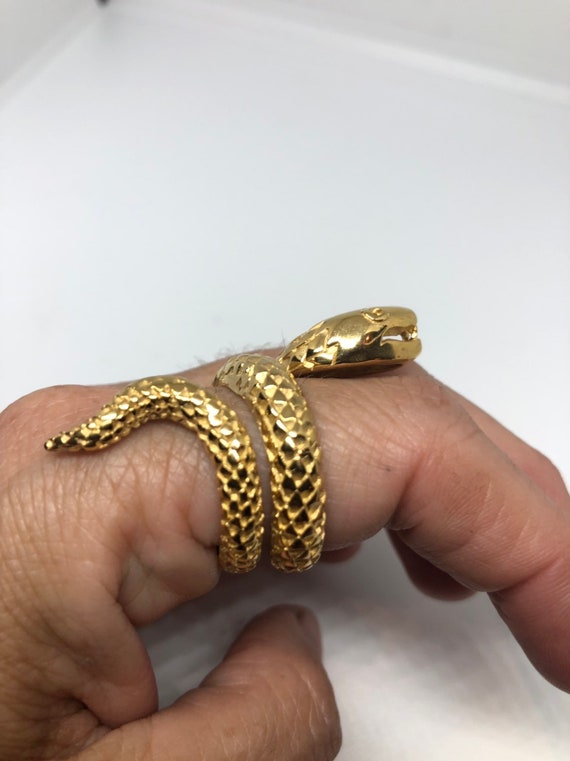 Vintage Gothic Golden Stainless Steel Snake Mens … - image 3