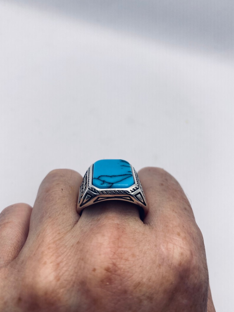 Vintage Turquoise Mens Ring in 925 Sterling Silver - Etsy
