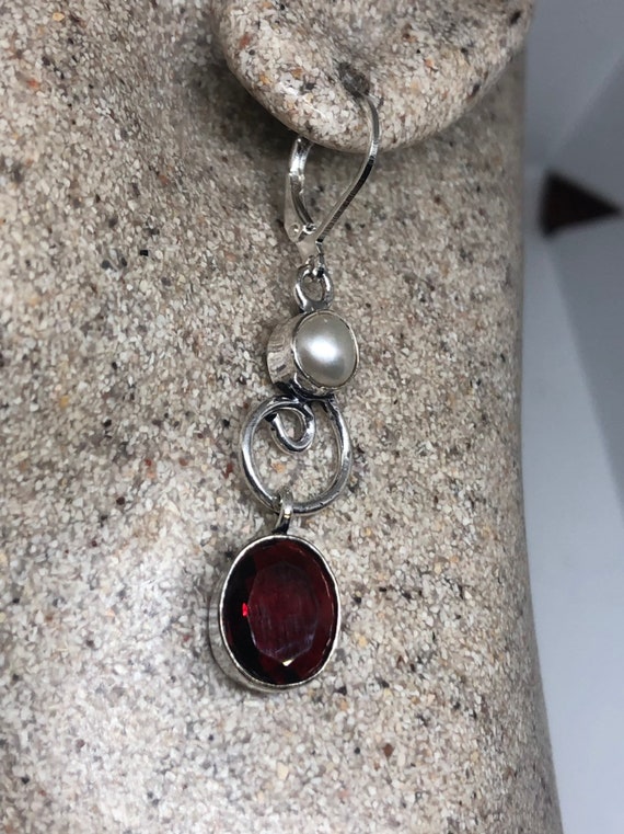 Vintage Genuine Garnet and Pearl Sterling Silver … - image 3