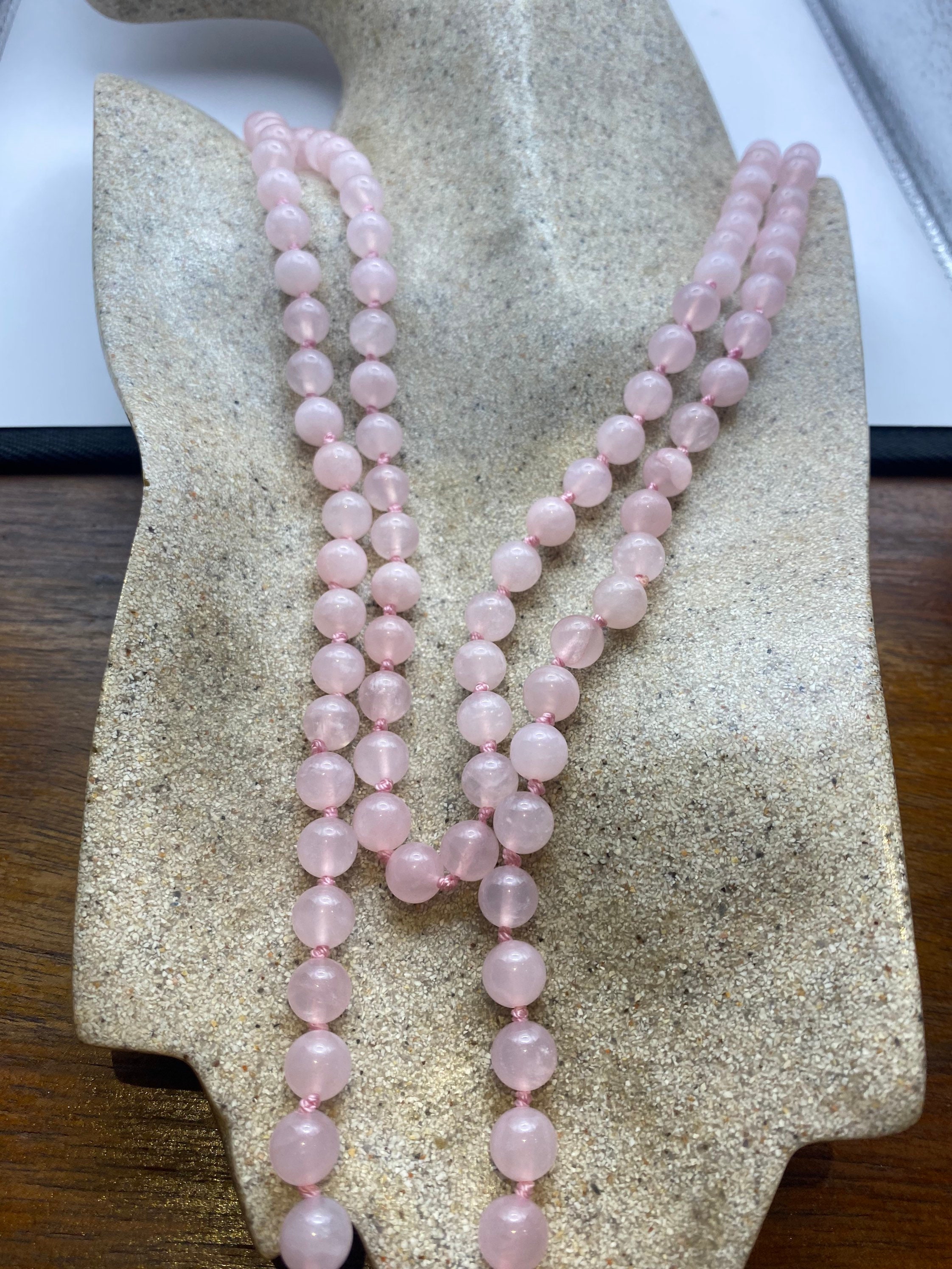 Hand Knotted Vintage Pink Rose Quartz Beaded Necklace - Etsy