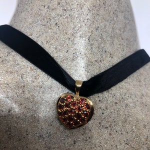 Vintage Handmade Golden 925 Sterling Silver Genuine Garnet Antique Heart Pendant Necklace