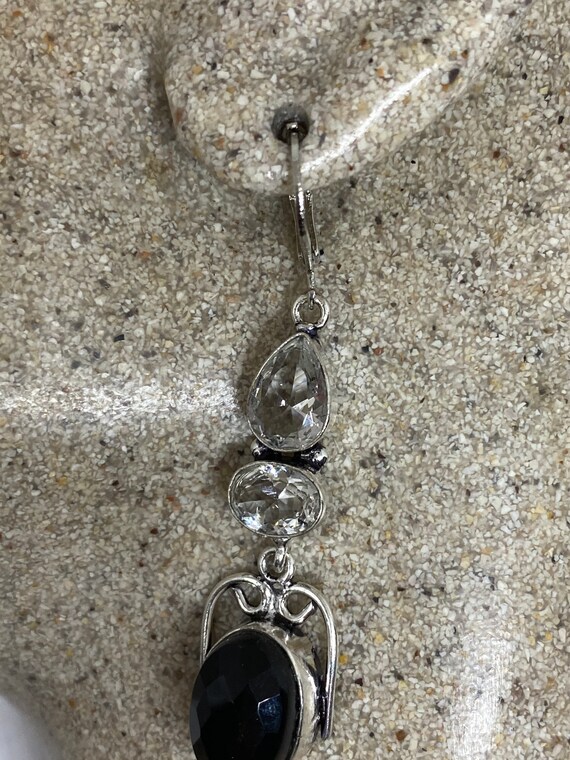 Vintage Black Onyx Earrings 925 Sterling Silver D… - image 3