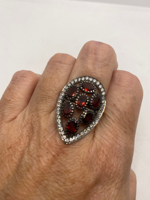 Vintage Red Garnet 925 Sterling Silver Ring - image 2