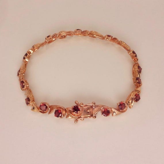 Bohemian Red Garnet Bracelet Rose Golden 925 Ster… - image 3