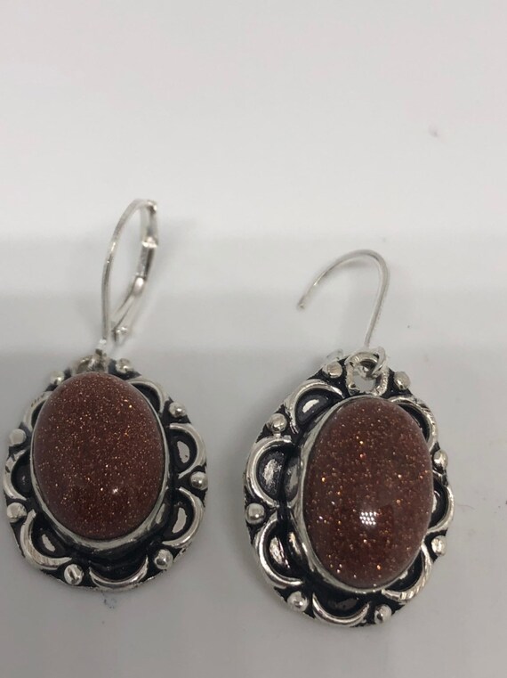 Vintage Chandelier Earrings Golden sandstone Silver Dangle View 3