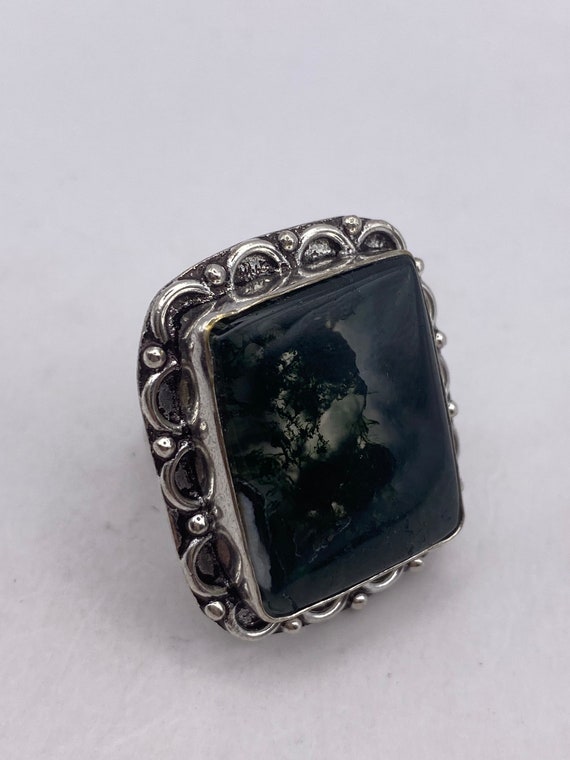 Vintage Green Moss Agate Cocktail Ring - image 8