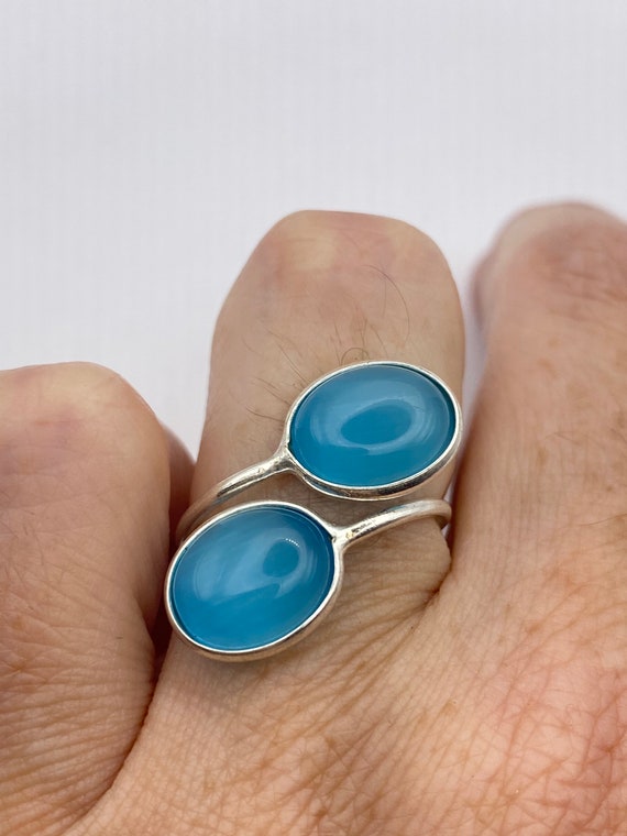 Vintage Blue Cats Eye Glass Ring - image 5